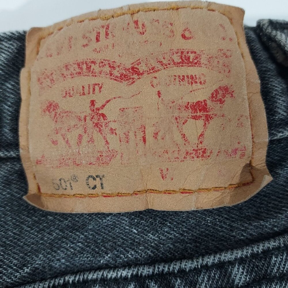 Levis 501 Jeans Button Fly 28"w 27.5"L Washed Black Denim Cotton Brass Rivited - Picture 14 of 16